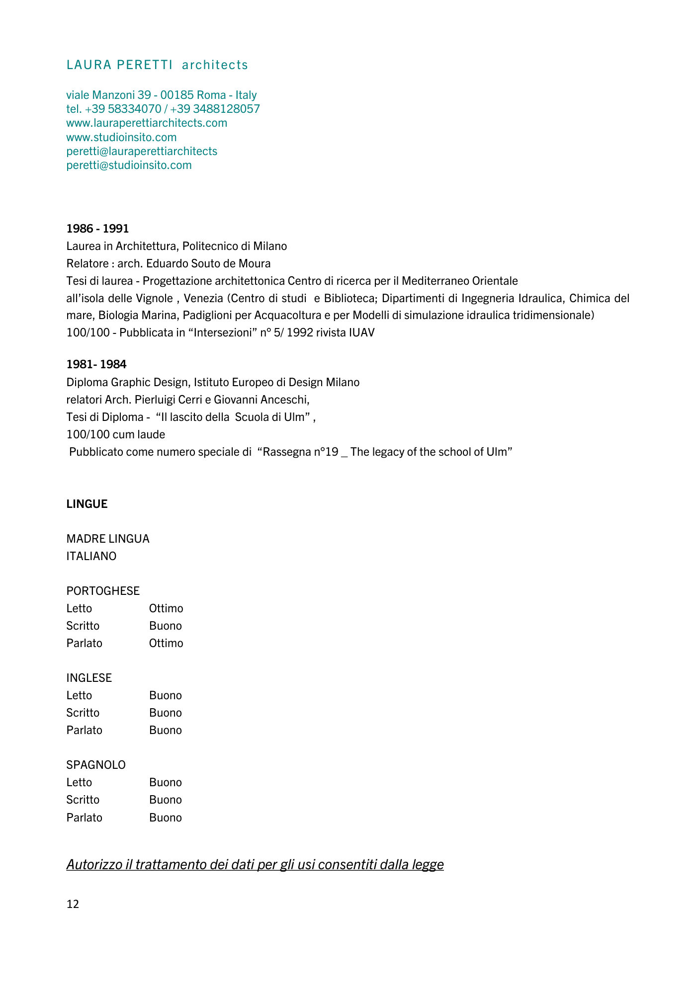 Curriculum vitae Laura Peretti - 12/12